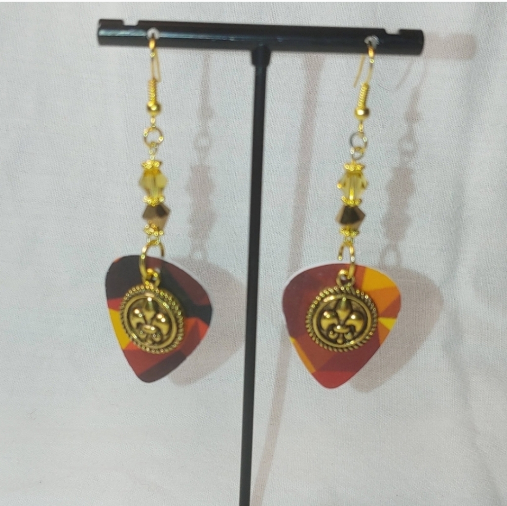 Gold and Multicolor Dangle Earrings - Picture 2 of 3